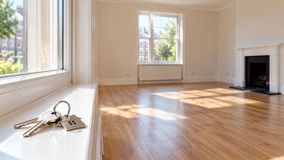 Empty room with a set of keys on the windowsill