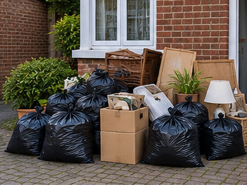 Black bags, boxes and household junk ready for collection