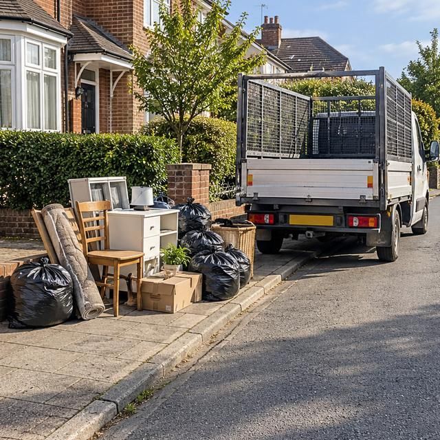 Before: waste stacked at the kerb beside an empty truck