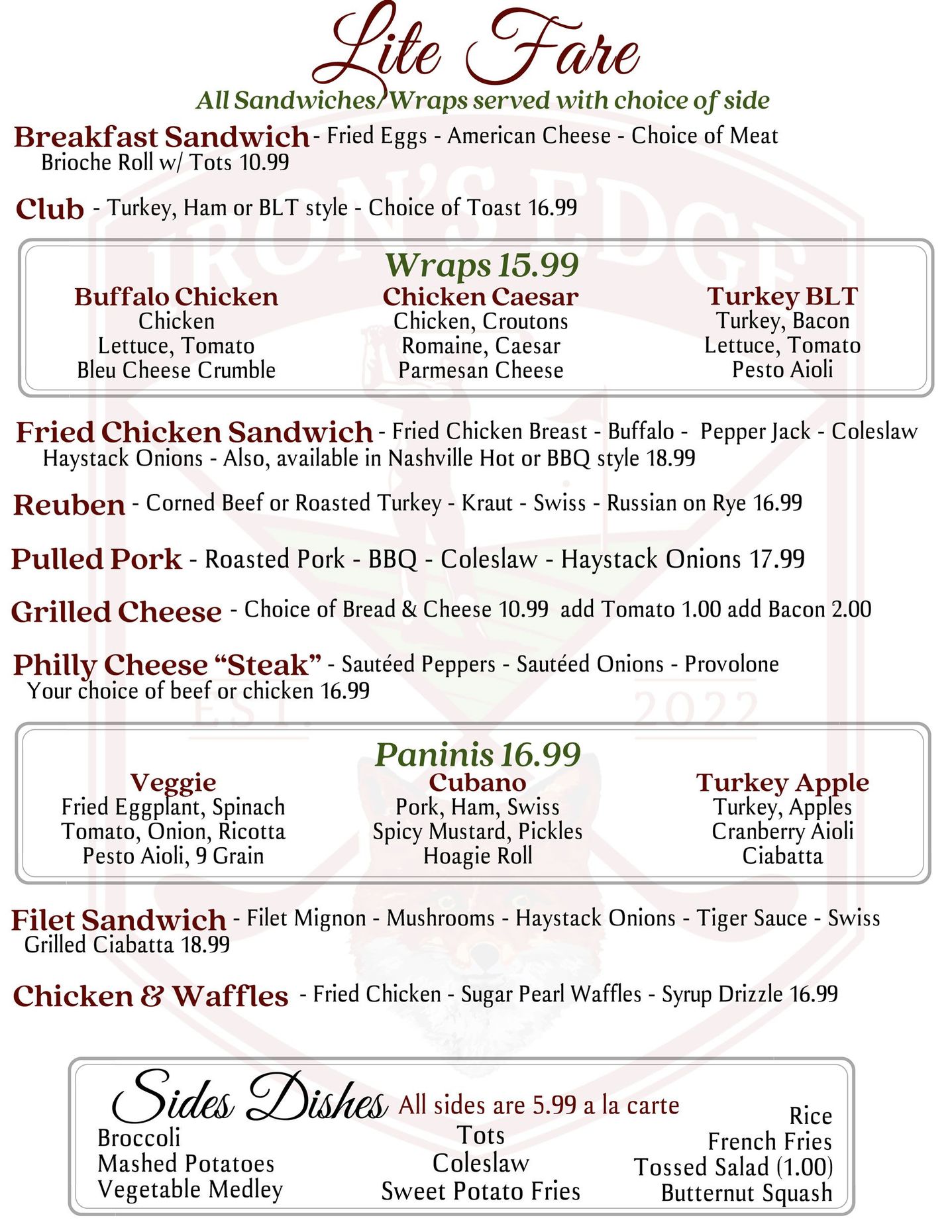 Menu board with 