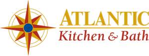 Atlantic Kitchen & Bath logo with gold compass and red text on a white background