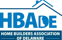 HBADE logo in blue and white for the Home Builders Association of Delaware