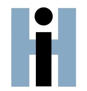 A blue letter h with a black i in the middle.