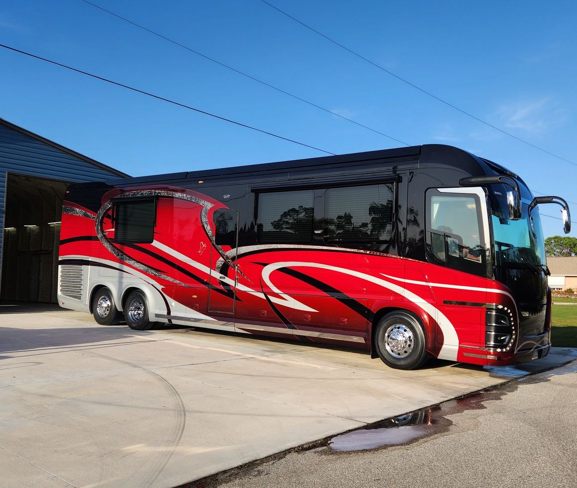Newell Coach RV #1633 receiving an exterior detail and ceramic maintenance by 6 Speed Mobile Detailing in Southwest Florida