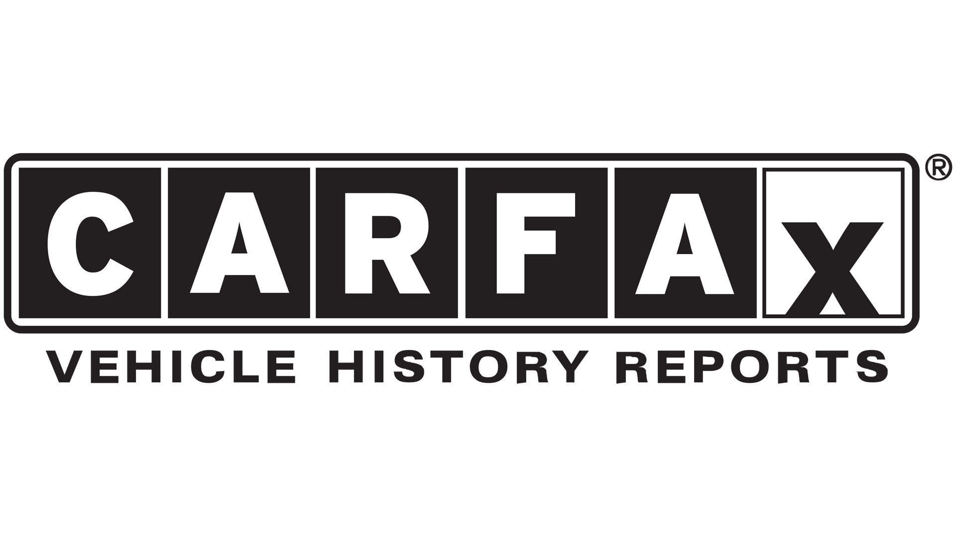 Carfax logo: Black and white text, "CARFAX VEHICLE HISTORY REPORTS" in a rectangle.