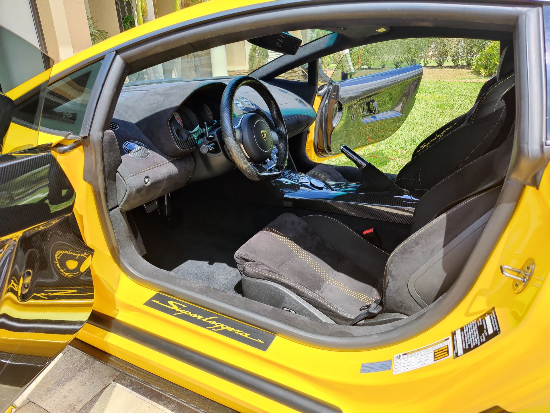 Lamborghini Gallardo Superleggera in Giallo Midas over Nero Perseus, exterior detail, interior detail with suede protection, carbon fiber polishing, carbon fiber sealant by 6 Speed Mobile Detailing in Southwest Florida