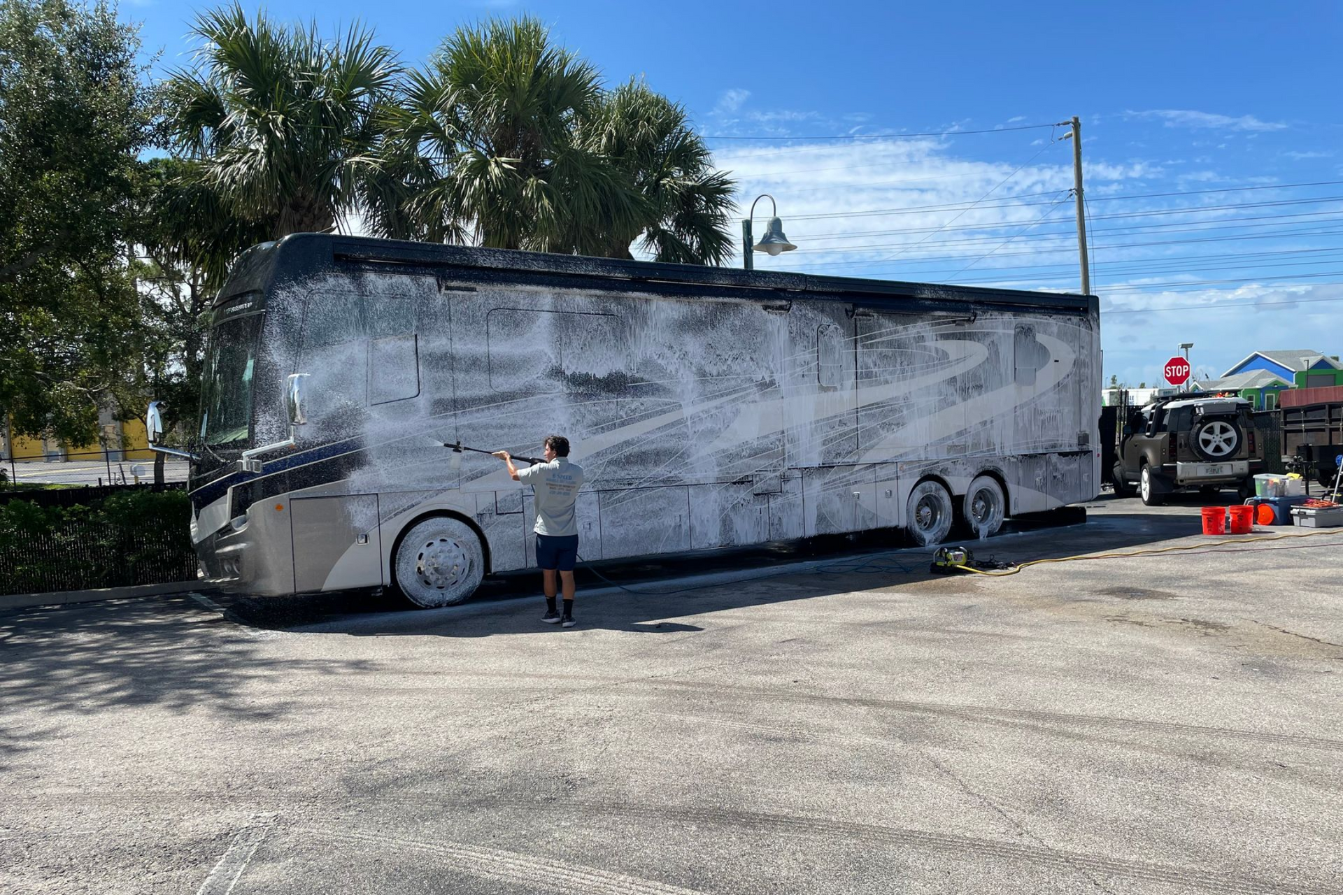 Fleetwood Discovery 45' A motorcoach RV;, exterior detail and sealant by 6 Speed Mobile Detailing in Southwest Florida