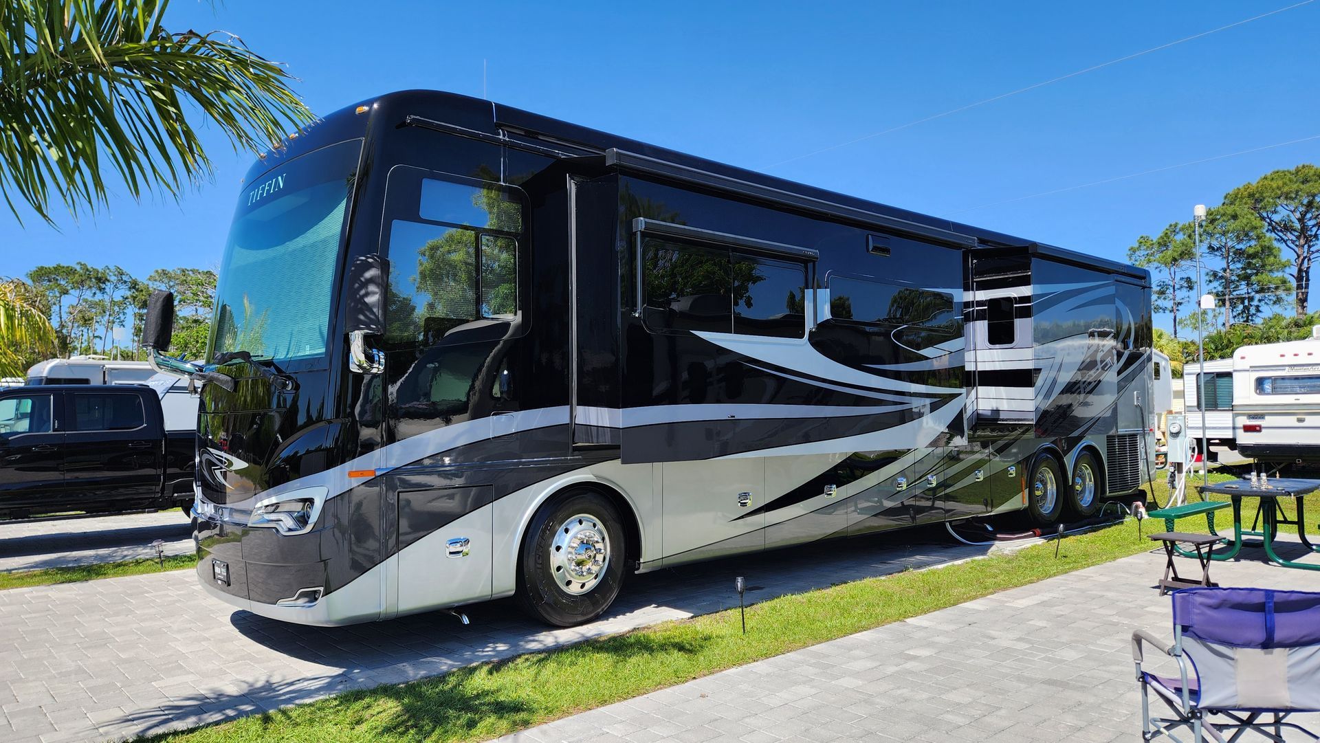 Tiffin Allegro Bus A motorcoach RV, exterior detail and ceramic coating by 6 Speed Mobile Detailing in Southwest Florida