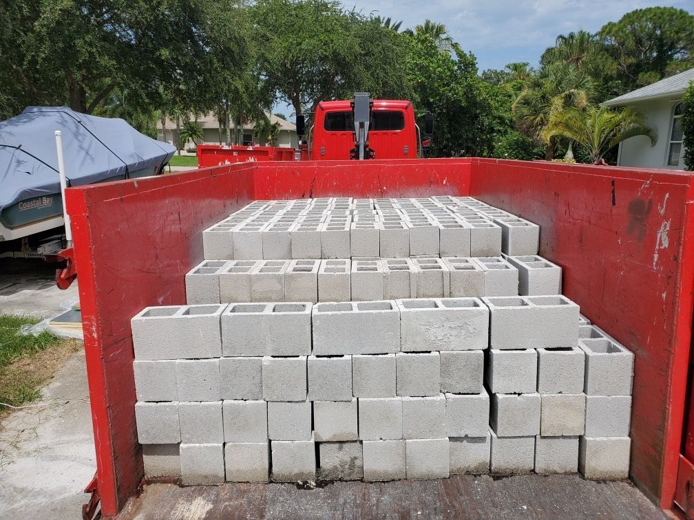 Hollow Blocks in a Dumpster — Melbourne, FL — Braggs Roll-Off Dumpsters Inc.
