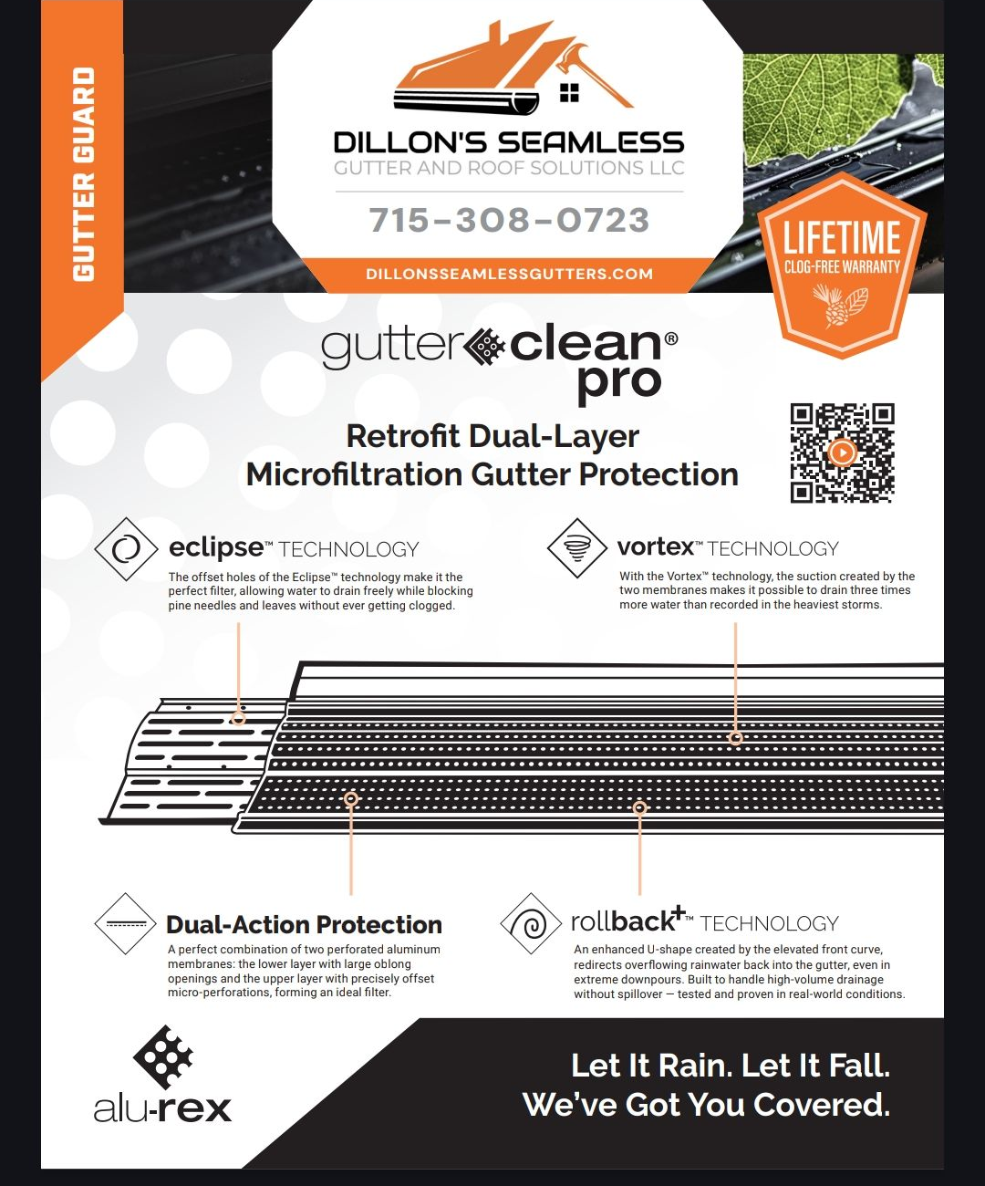 Gutter Clean Pro ad with white truck, orange accents, gutter protection system, and “Lifetime Warranty” badge