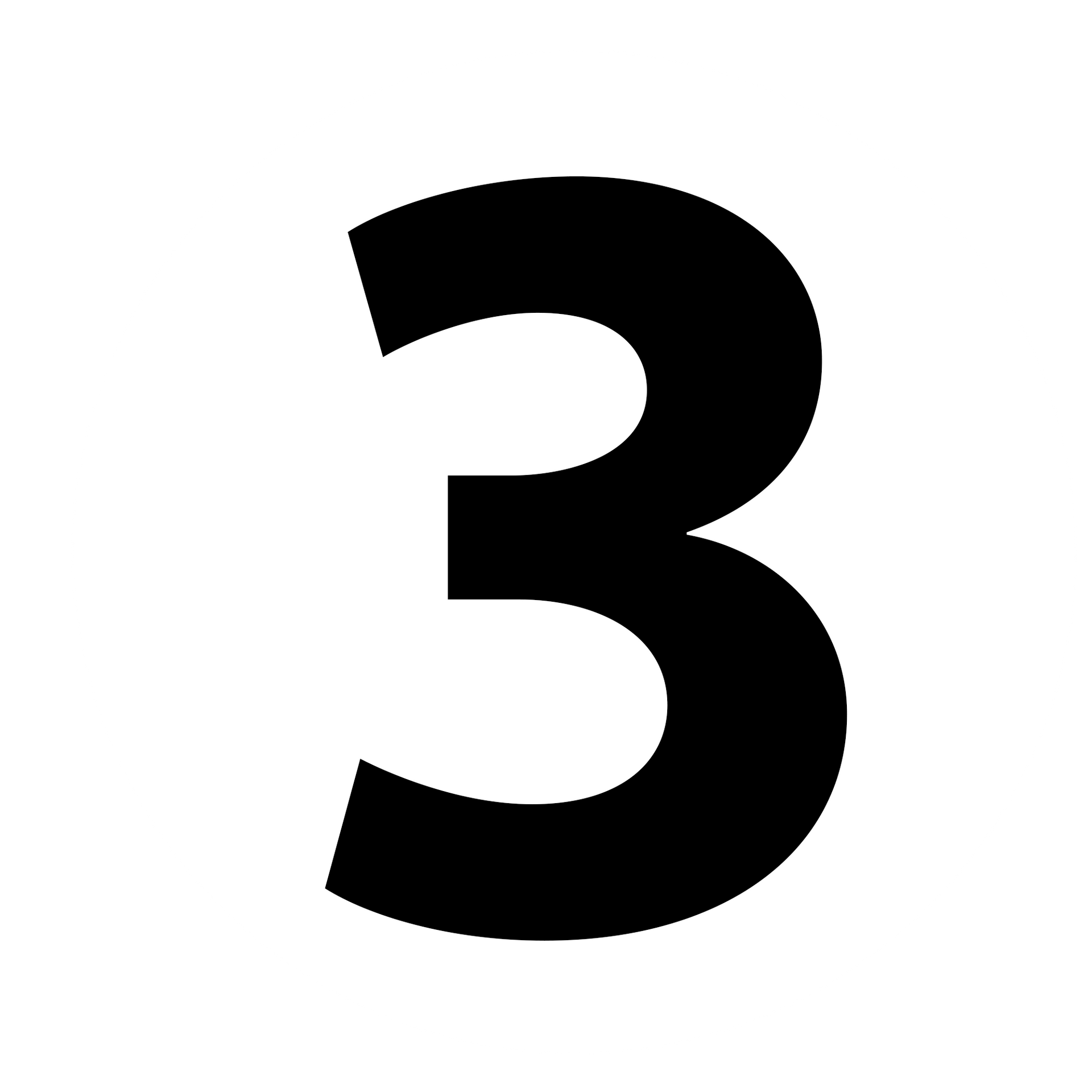 A black and white silhouette of the number three on a white background.