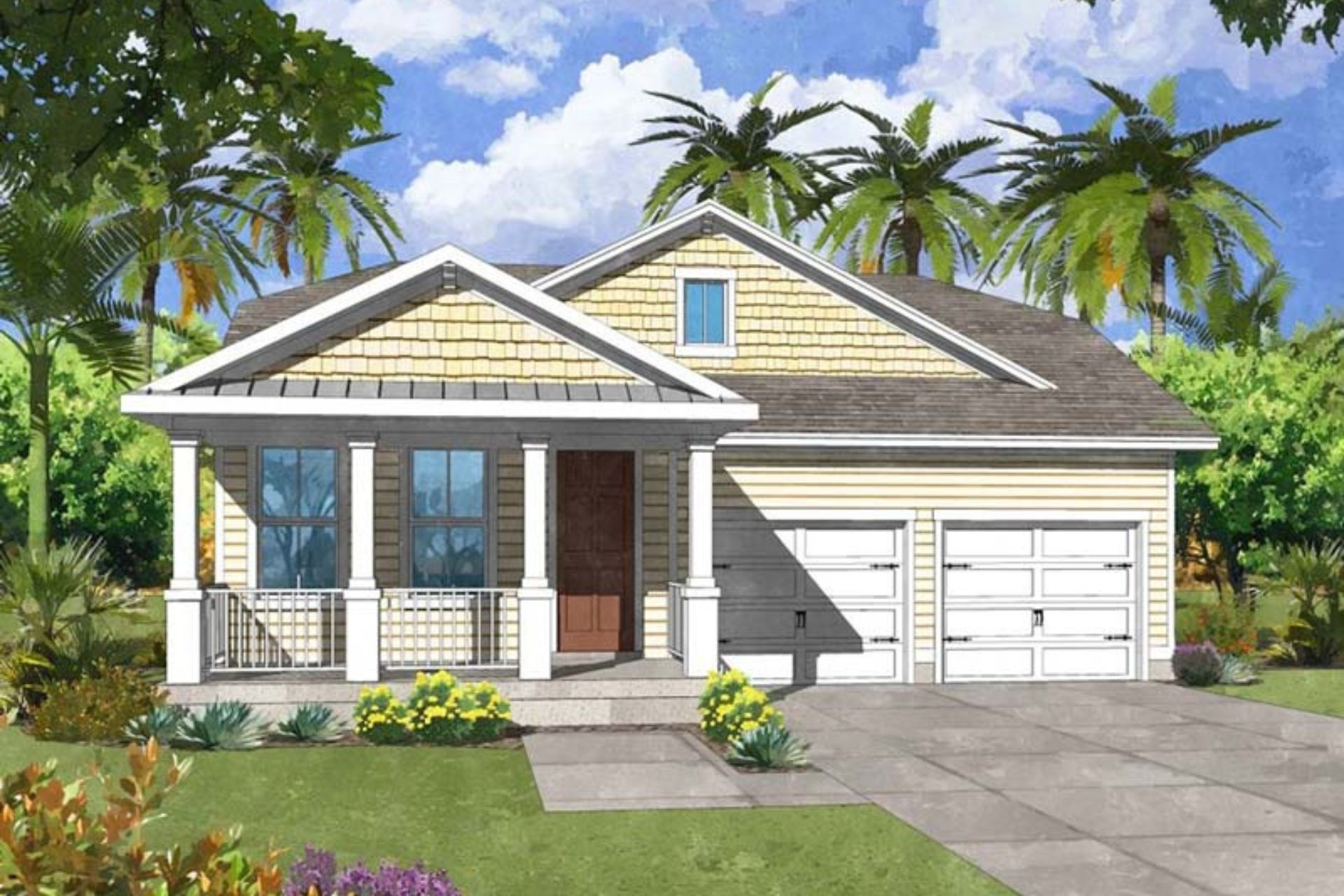 An artist 's impression of a house with two garages