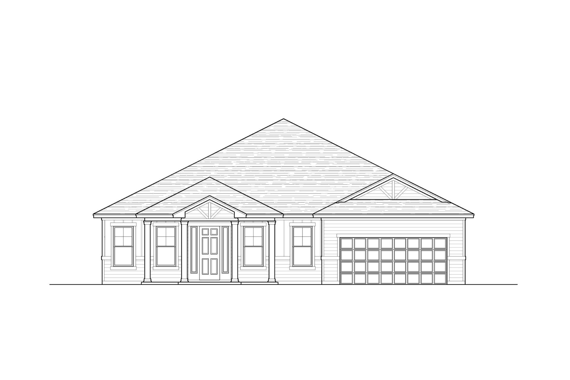 A black and white drawing of a house with a roof.