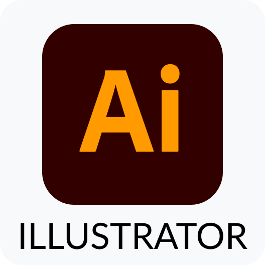 Adobe Illustrator app icon with orange “Ai” on a dark square and “ILLUSTRATOR” below