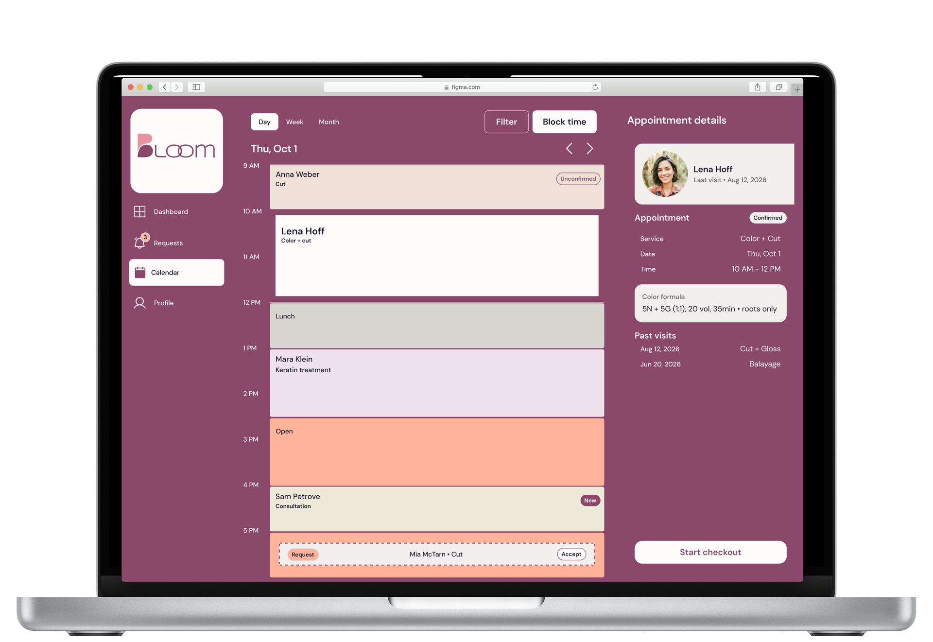 Laptop showing a maroon task-management dashboard with cards, sidebar, and profile panel