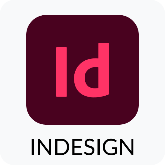 Adobe InDesign app icon with pink “Id” on a dark maroon square and “INDESIGN” below