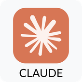 Claude app logo: orange rounded square with white starburst and “CLAUDE” text below