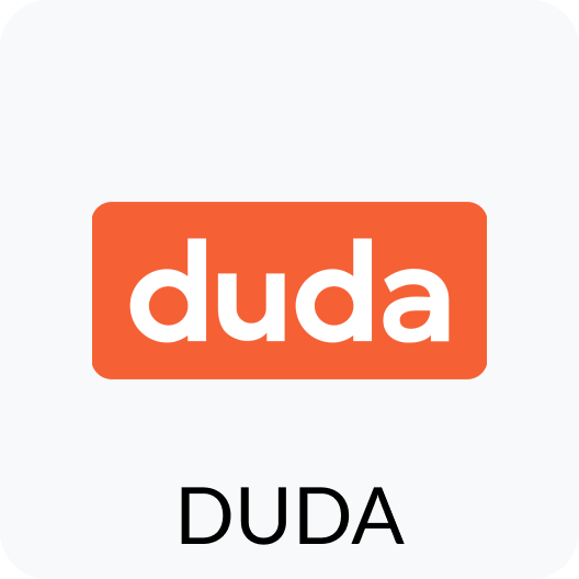 Duda logo: white lowercase text on an orange rounded rectangle
