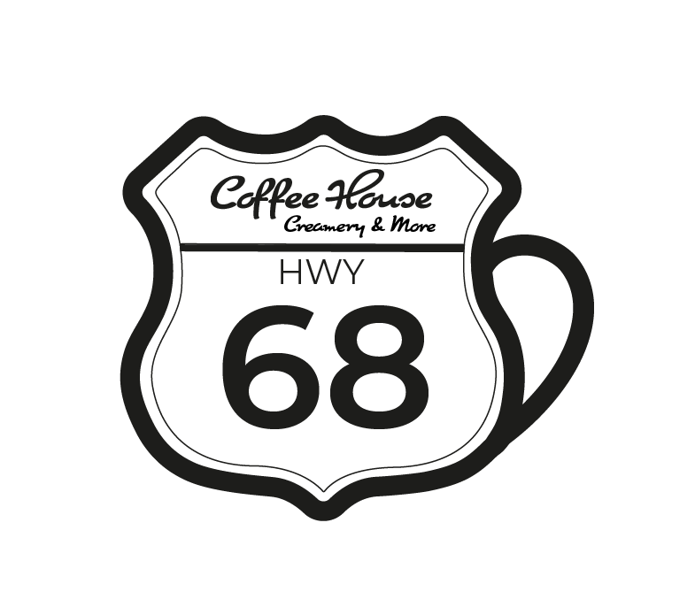 Black and white Highway 68 shield logo for Coffee House Bakery & More