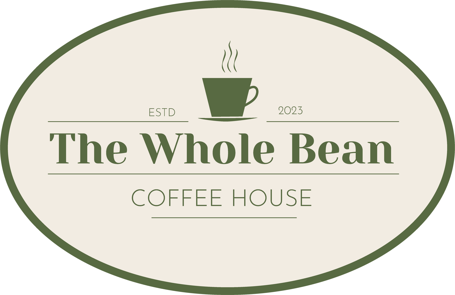 The Whole Bean Coffee House logo in green and beige, with a steaming coffee cup inside an oval.