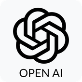 OpenAI black logo with “OPEN AI” text on a light background