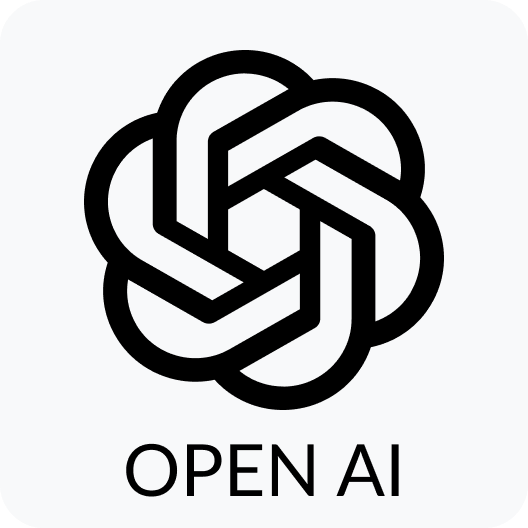 OpenAI black logo with “OPEN AI” text on a light background