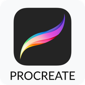 Procreate app icon with a multicolored brush stroke on a dark square, labeled “PROCREATE”