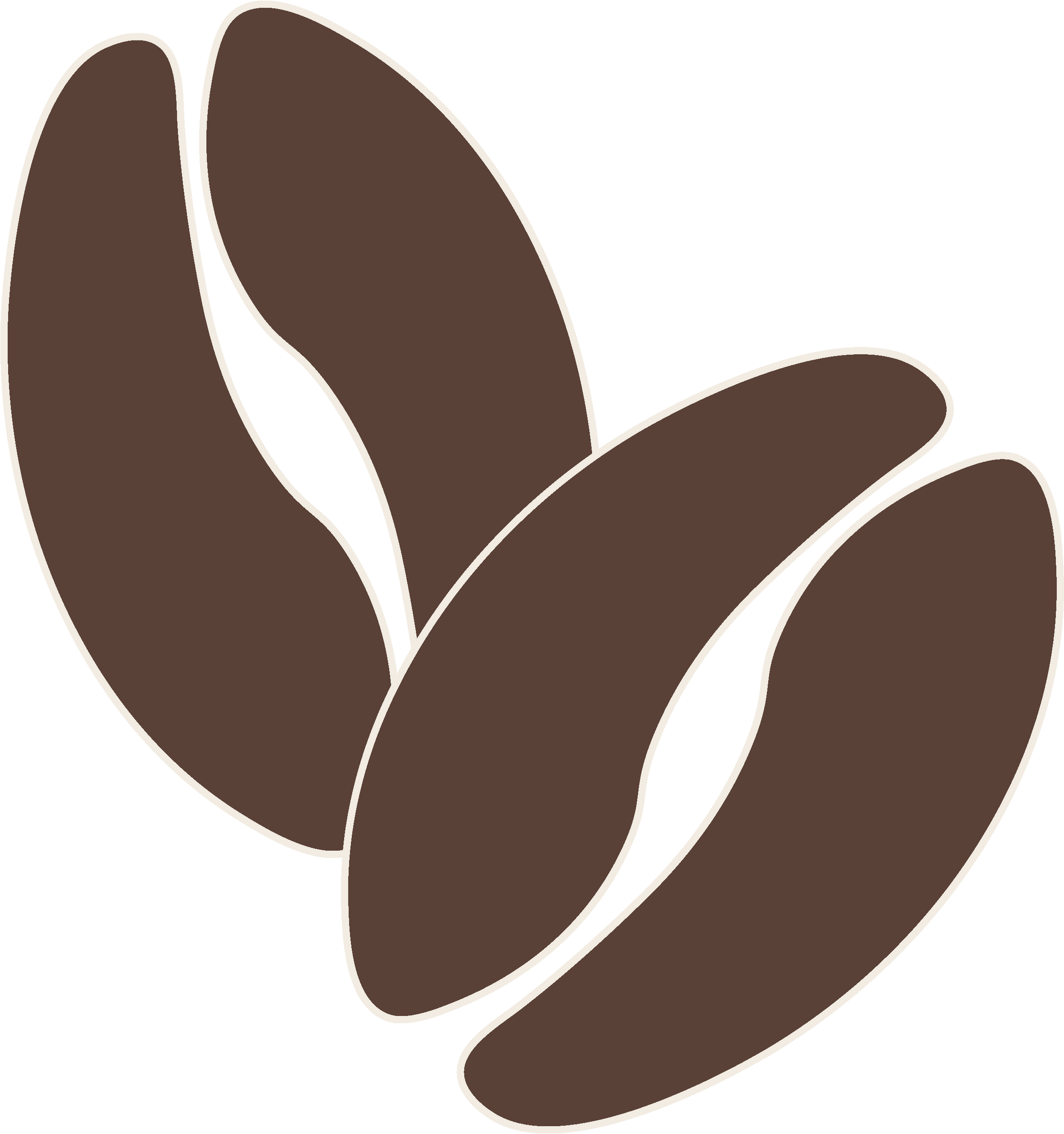 Stylized brown coffee beans arranged in a circular pattern on a white background