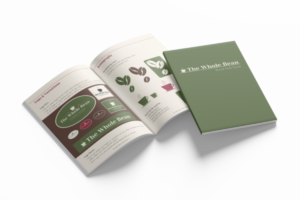 Open green booklet with illustrated plant pages and matching green cover booklet