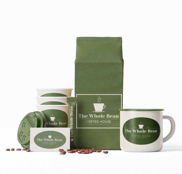 Green tea gift set with box, mug, canister, tins, and tea bag packaging on a white background