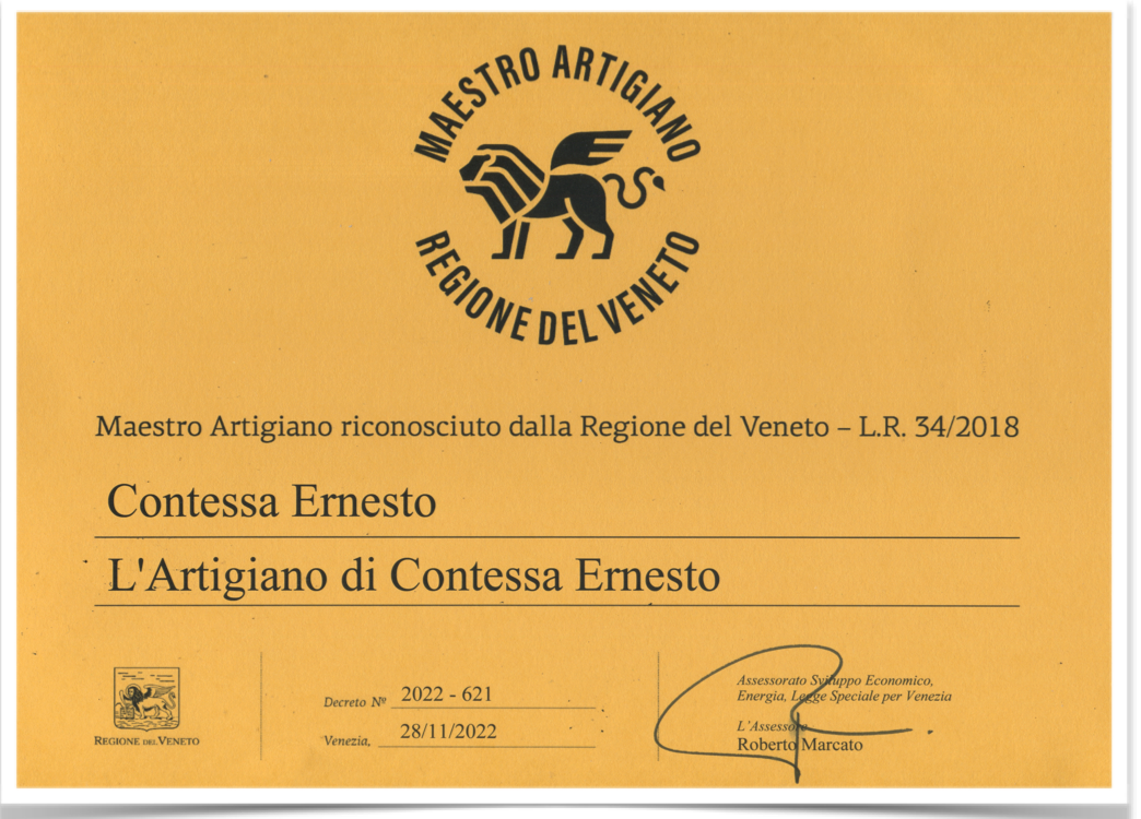 Attestato Maestro artigiano Ernesto Contessa
