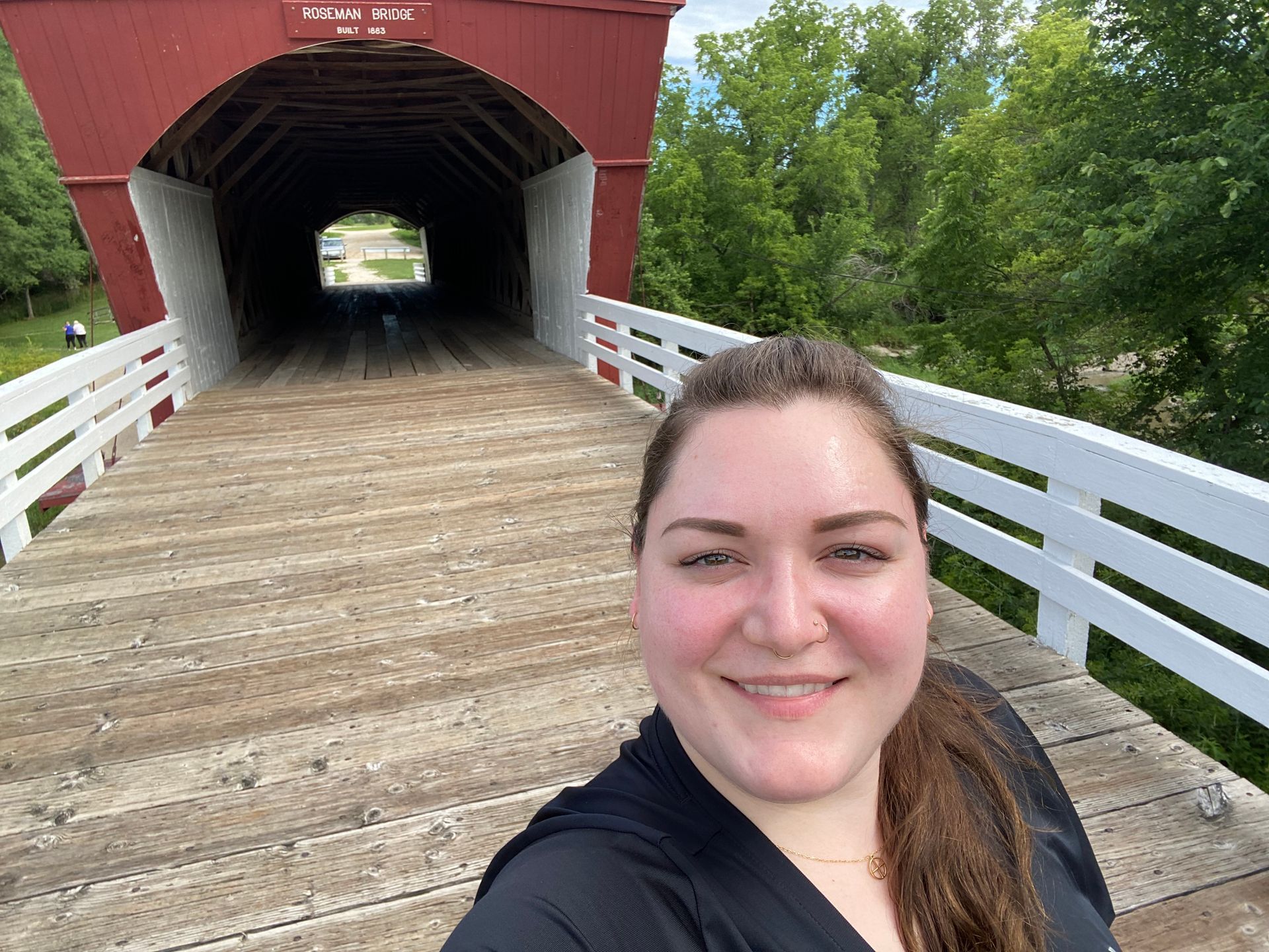 Laina at Roseman Covered Bridge in Madison County, IA