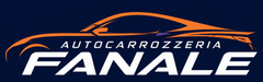 Logo di Auto Carrozzeria Fanale con sagoma di auto arancione su sfondo blu scuro.