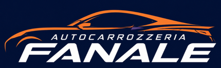 Logo di Auto Carrozzeria Fanale con sagoma di auto arancione su sfondo blu scuro.
