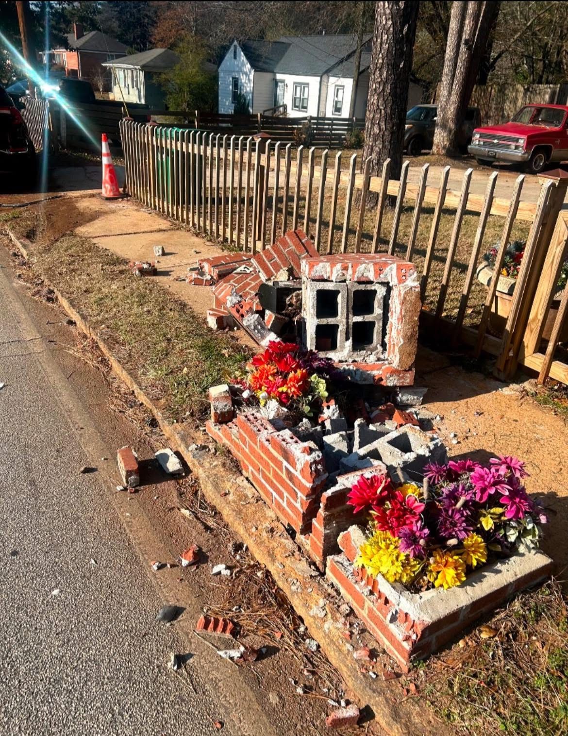 damaged brick mailbox