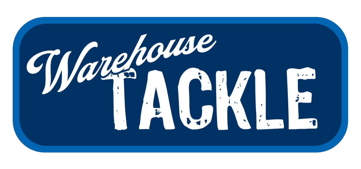 Warehouse Tackle logo in white on a blue rounded rectangle