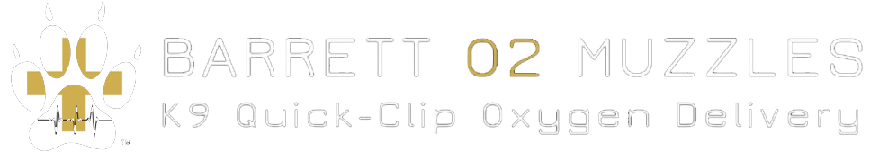 Barrett 02 Muzzles logo with subtitle “K9 Quick-Clip Oxygen Delivery” in white on black