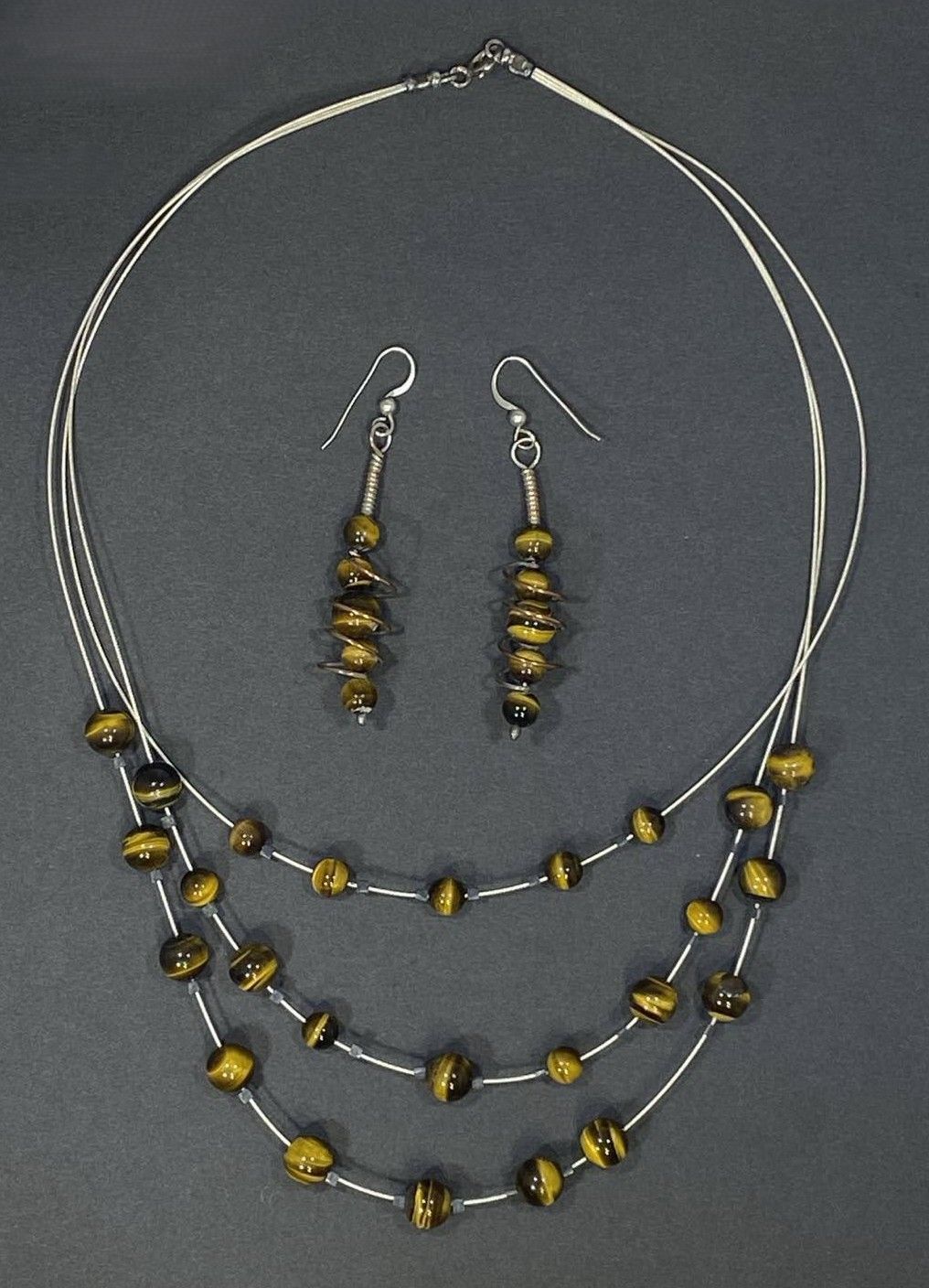 Tigers Eye Gem Stone Triple Necklace Tigers Eye Gem Stone Triple Necklace