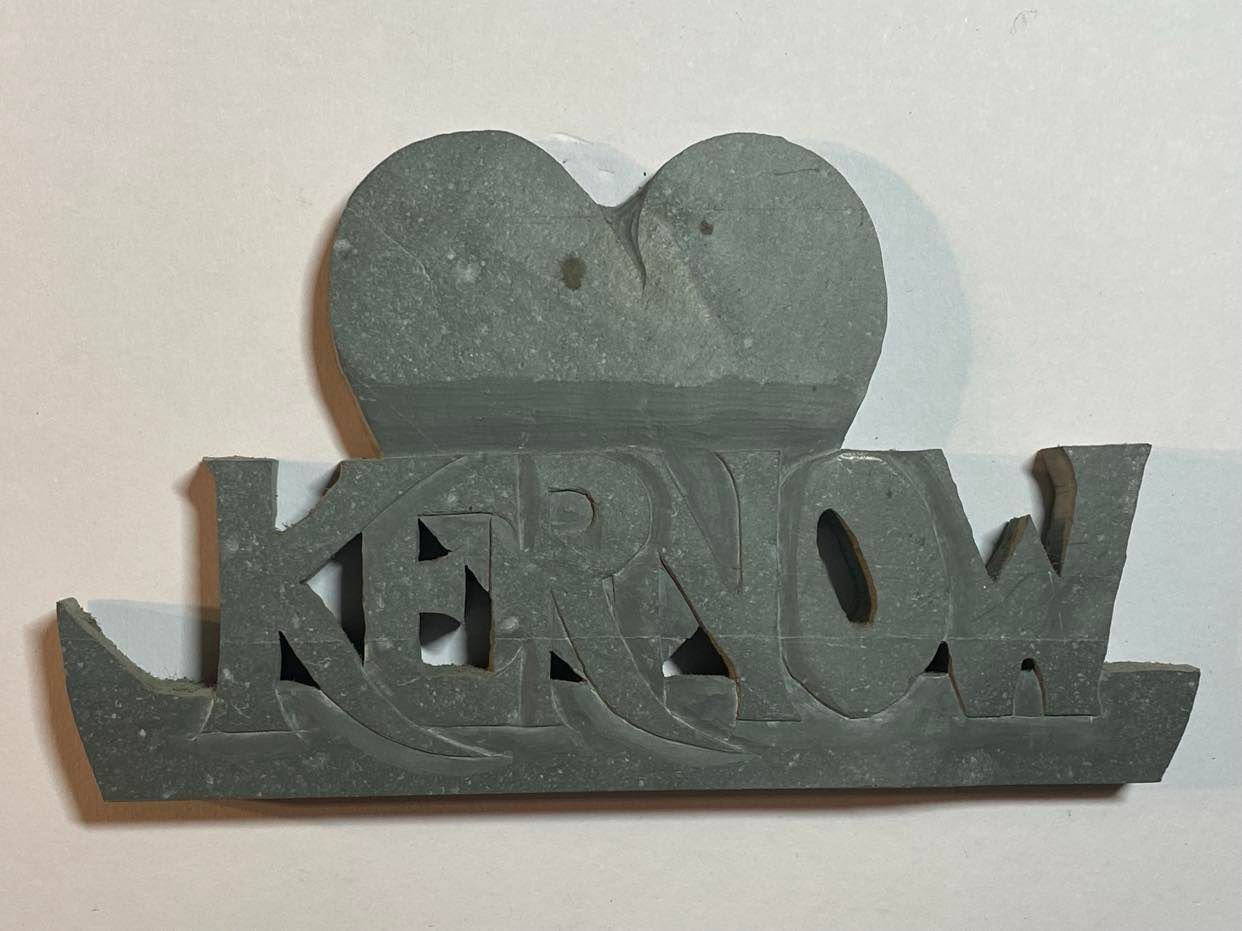 Love Kernow, Hand Cut from 1 Devonian Mudstone Love Kernow in Stone, Hand made Love Kernow, Love Kernow in Porthleven