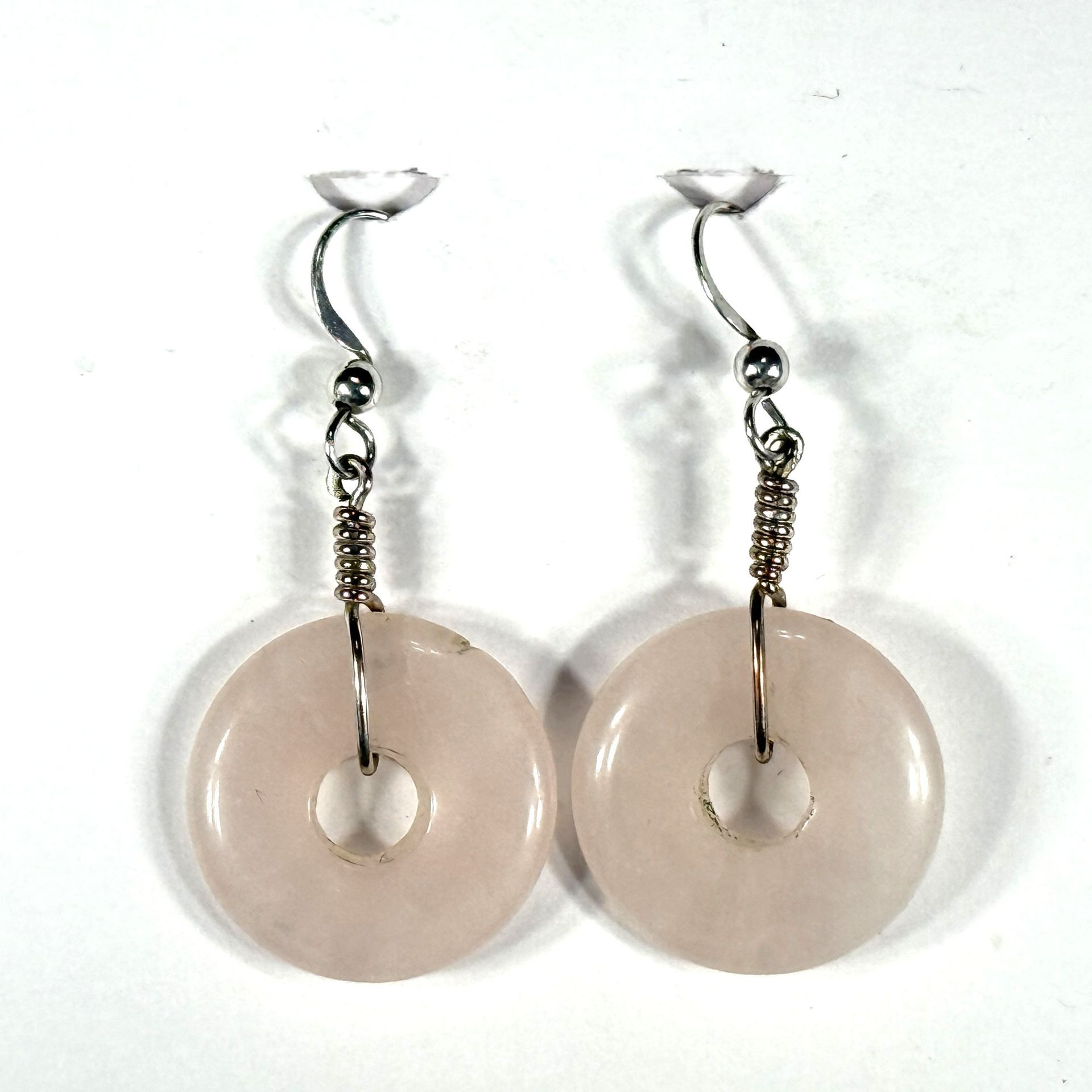 Rose Quartz Donut with Silver Wire Earrings Rose Quartz Donut with Silver Wire Earrings