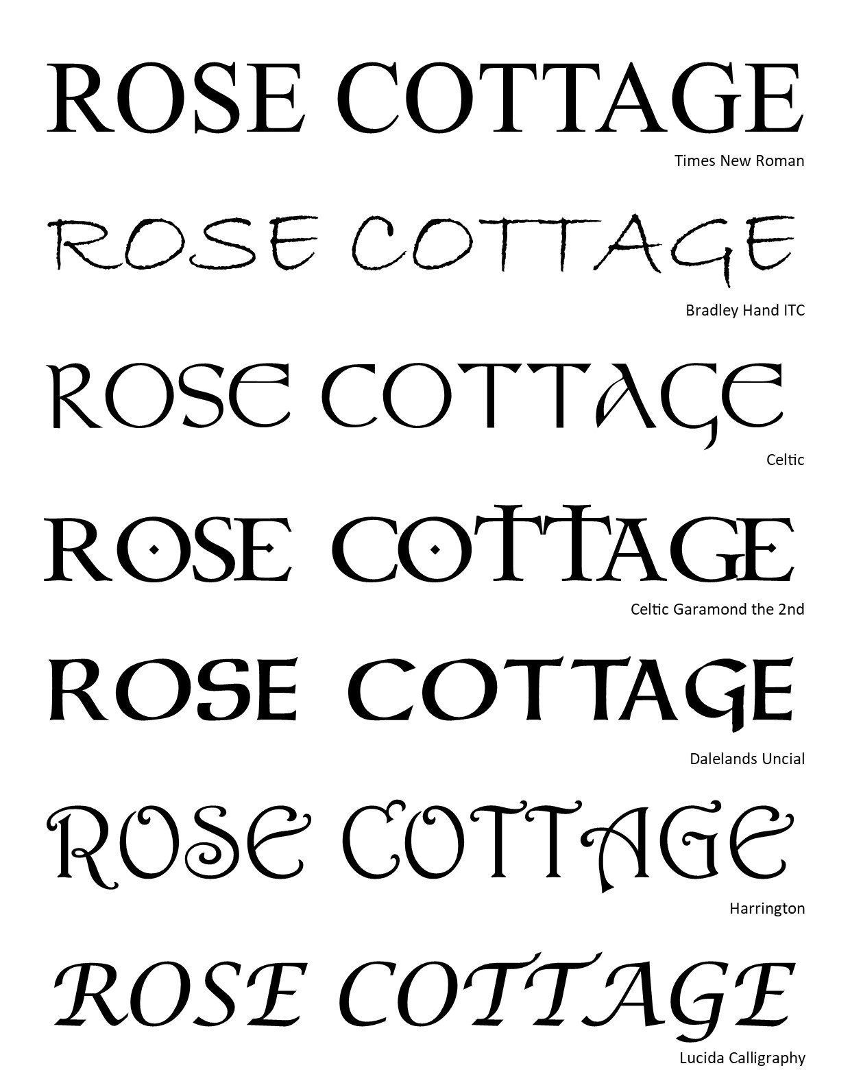 Some examples of fonts for house signs