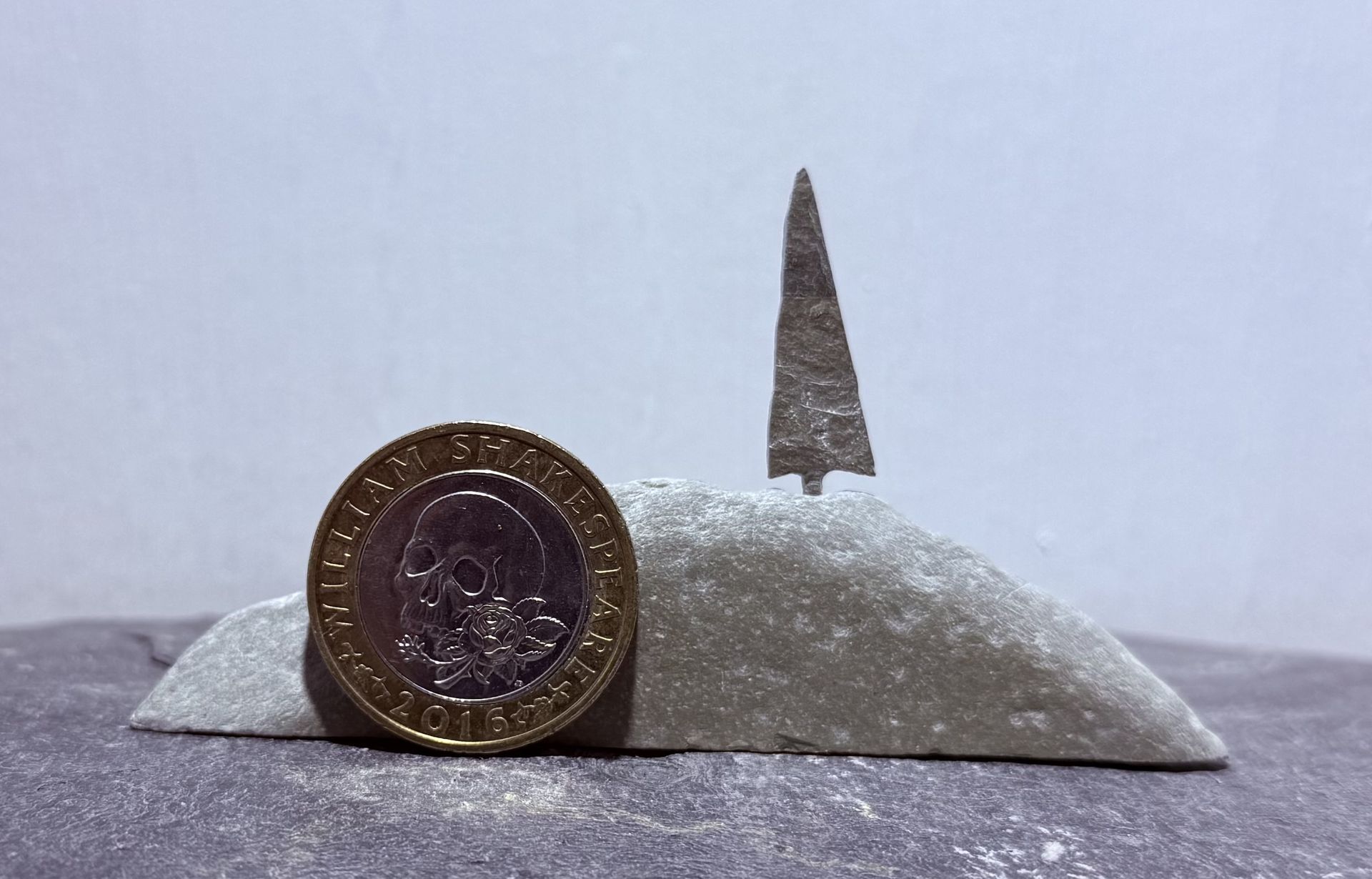 1 Tiny Tree on a Hill with £2 coin for scale 1 Tiny Tree on a Hill