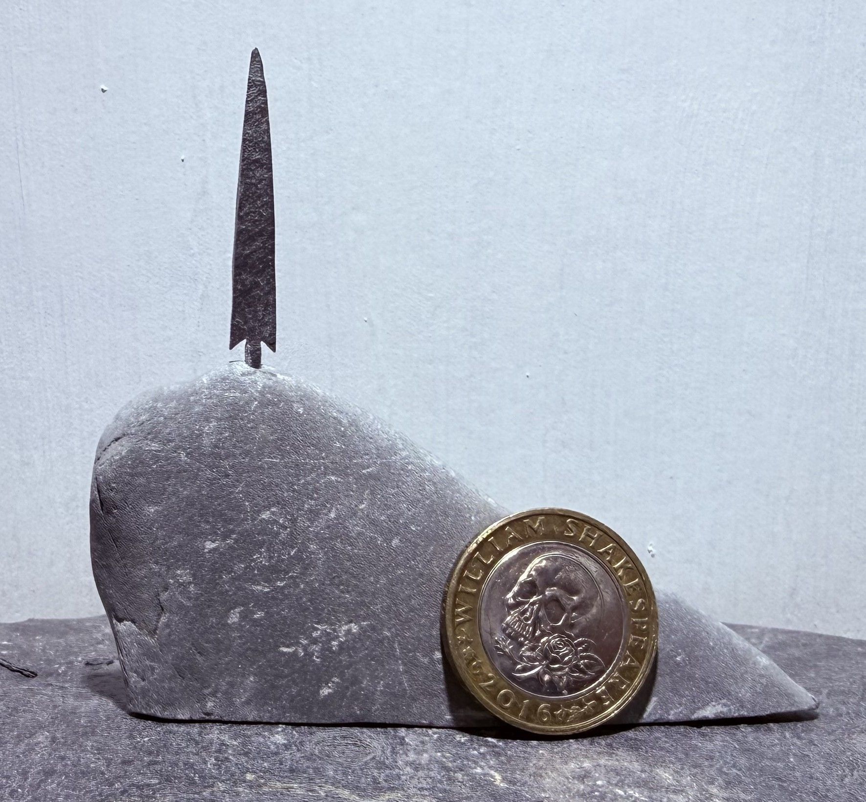 1 Tall Tiny Tree on a Hill with £2 coin for scale 1 Tall Tiny Tree on a Hill