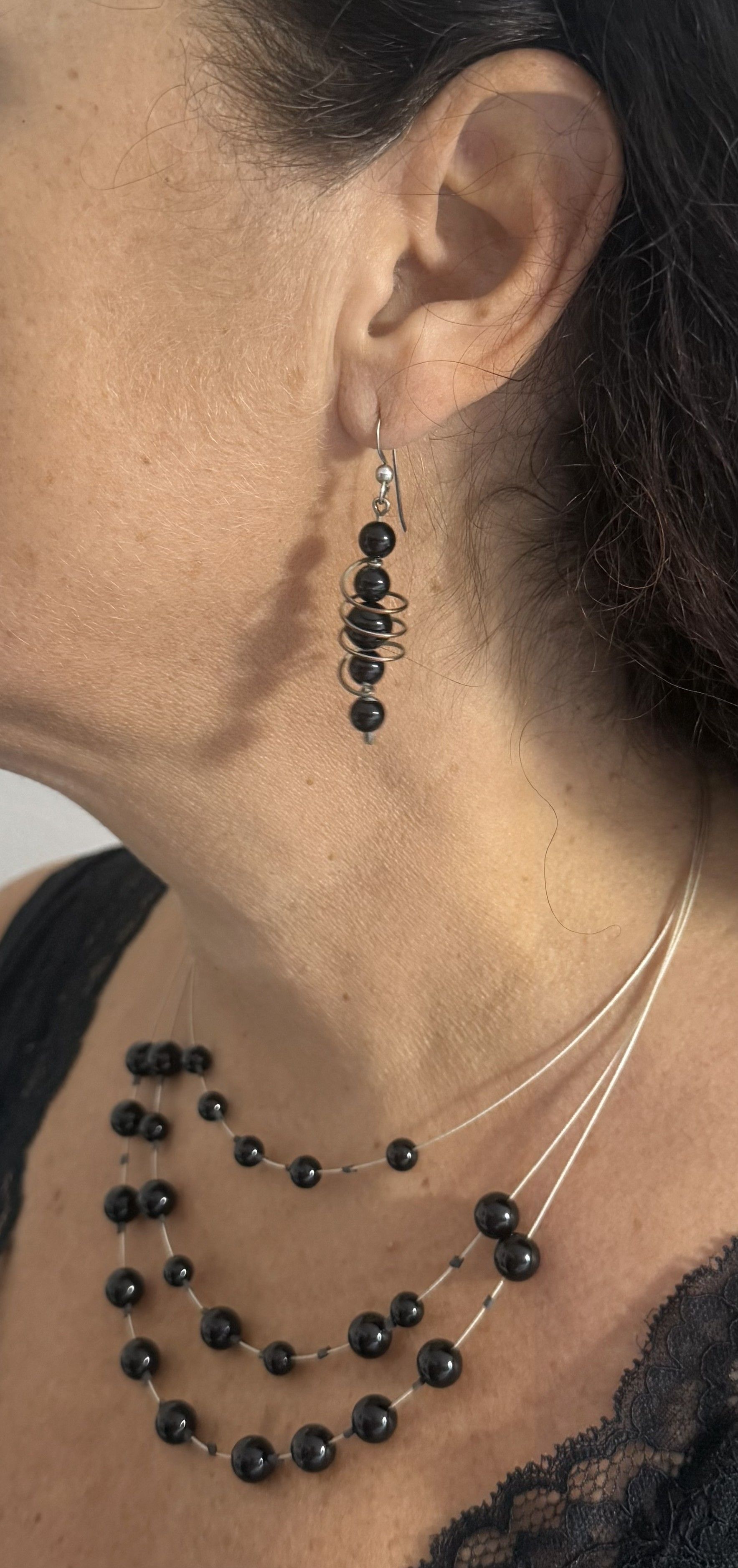Onyx Gem Stone Triple Necklace Onyx Gem Stone Triple Necklace