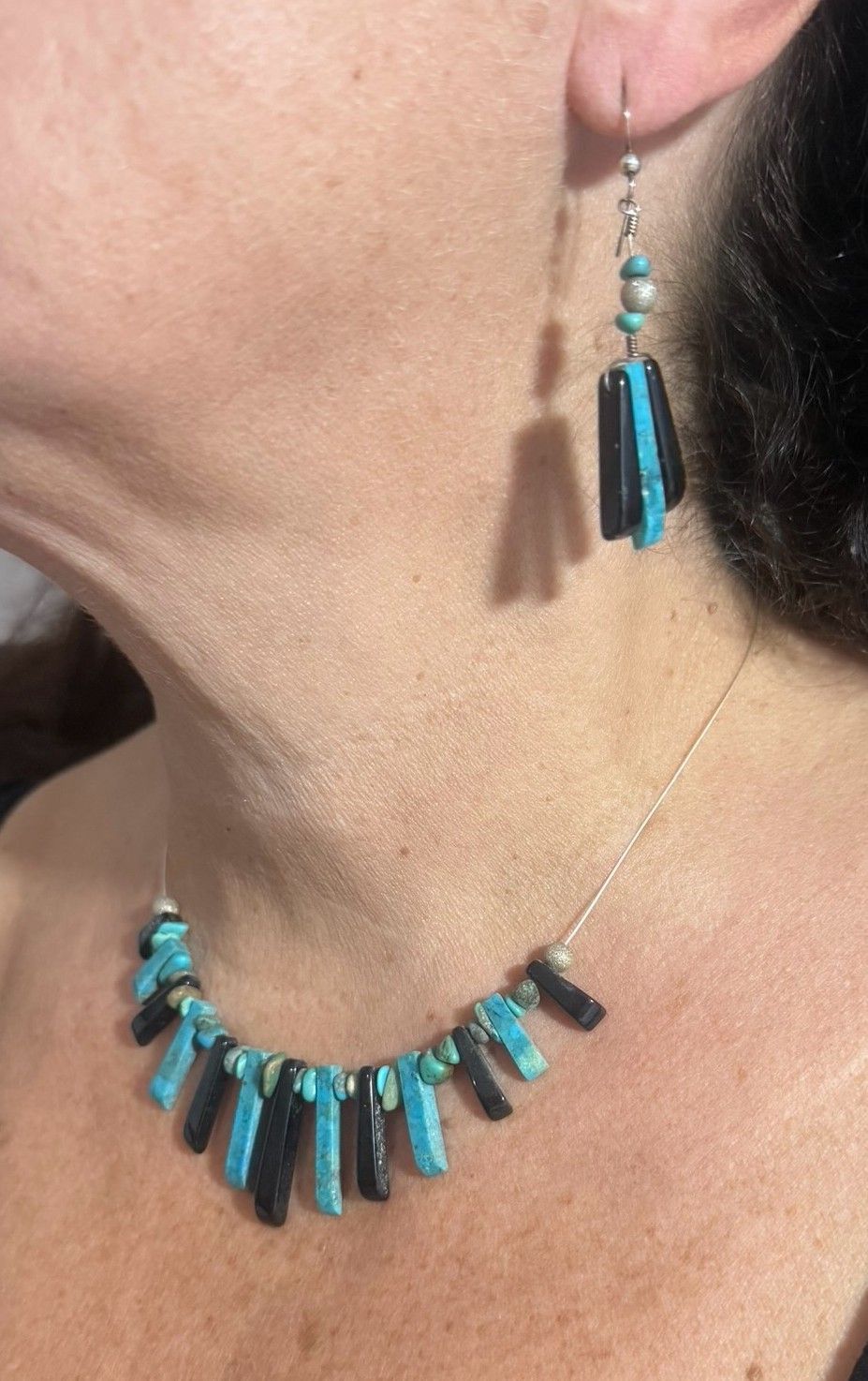 Black Stone and Turquoise Tapered gem stone necklace