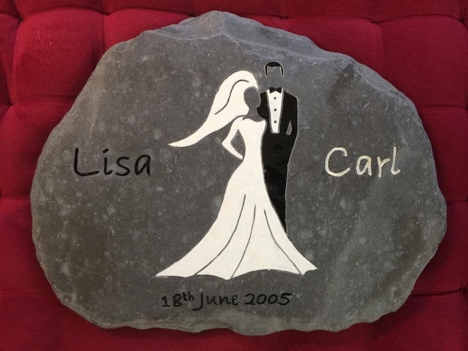 Irregular Beach Stone with Bride and Groom, with names and dates Bride and Groom on Beach Stone
Bride and Groom simple design