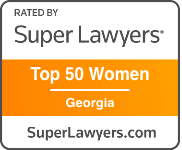 A badge that says `` rated by super lawyers top 50 women georgia ''.