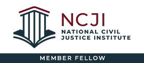NCJI National Civil Justice Institute logo with “Member Fellow” banner in navy and maroon