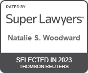 The logo for super lawyers natalie s. woodward is selected in 2023 by thomson reuters.