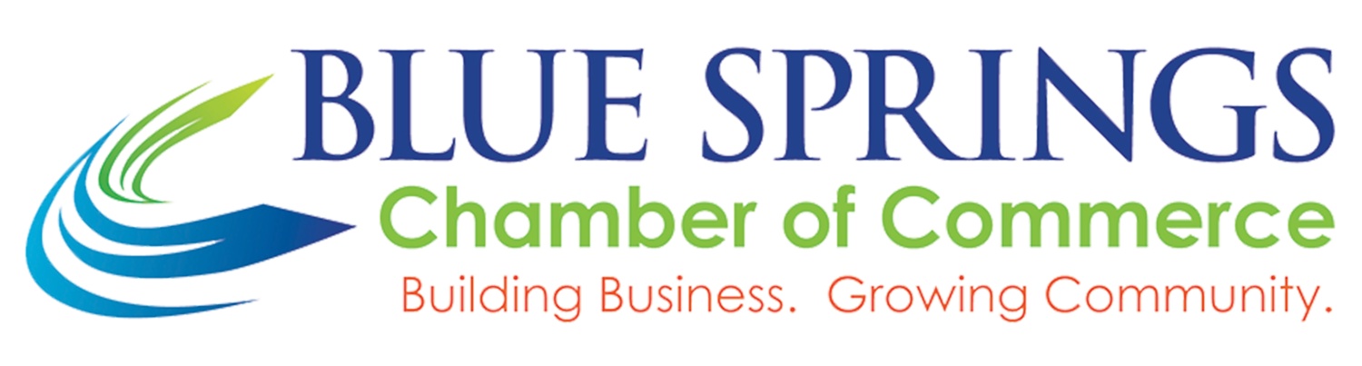 The blue springs chamber of commerce logo is shown on a white background.
